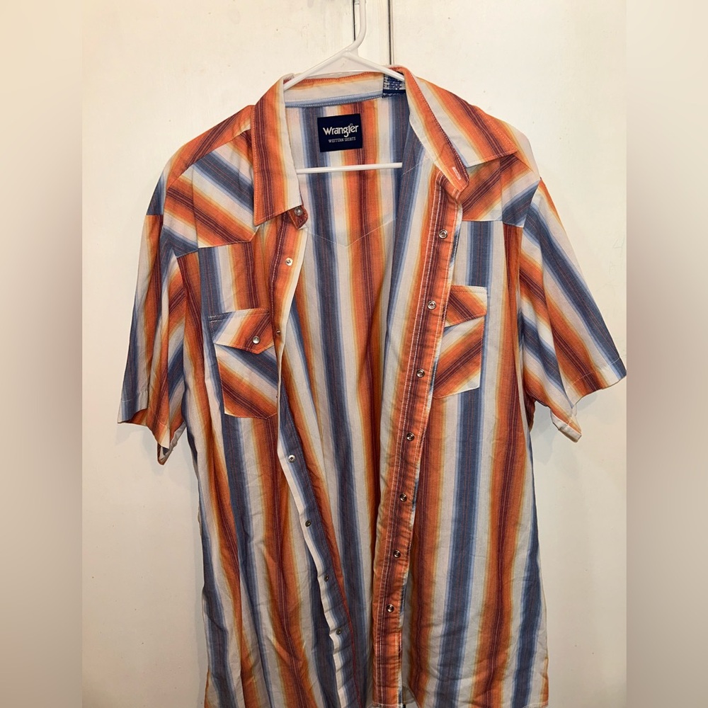 Wrangler Men's Casual Striped Shirt - Orange and Blue